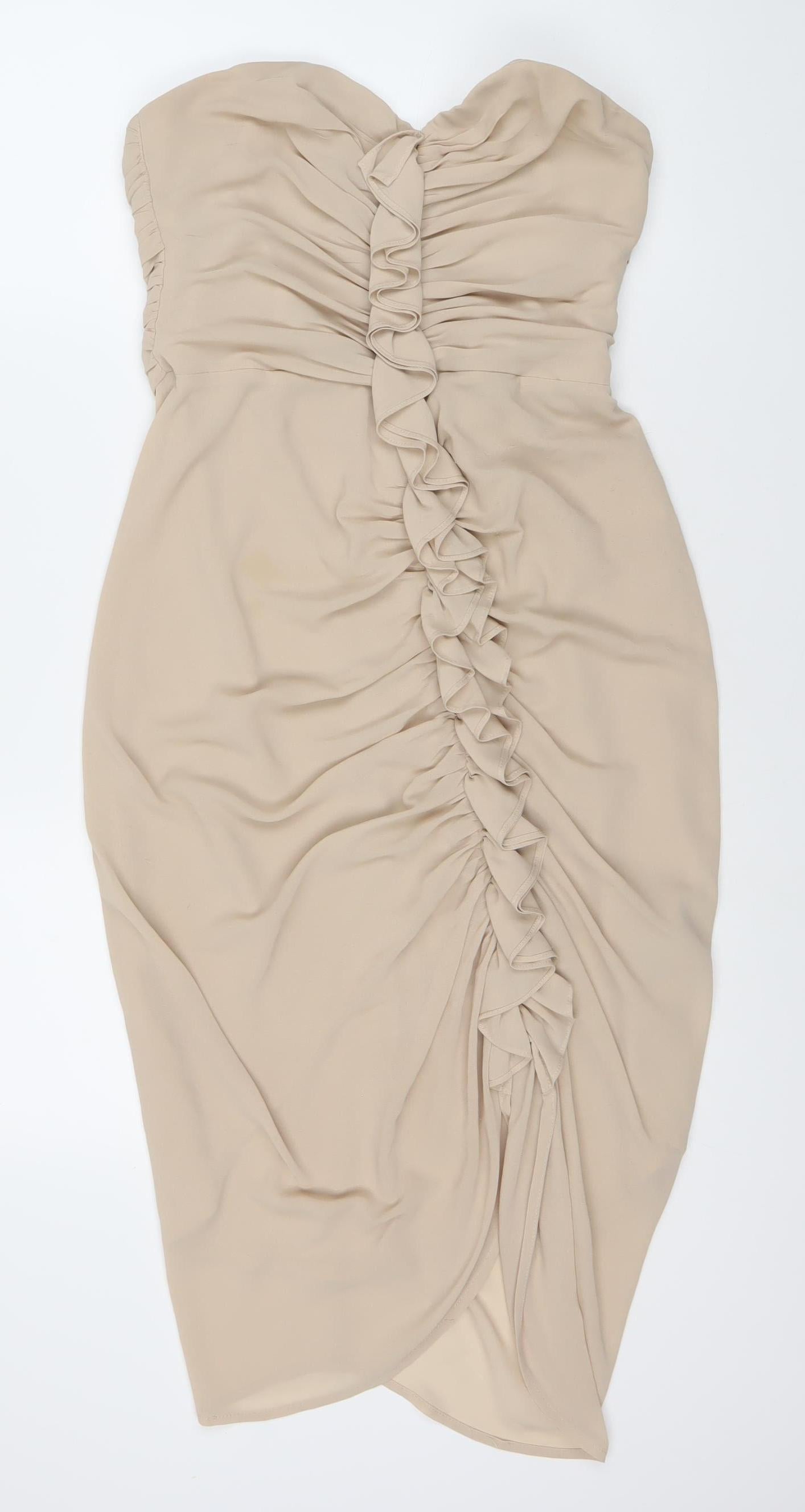 H&M Women Beige Sleeveless Strapless Dress