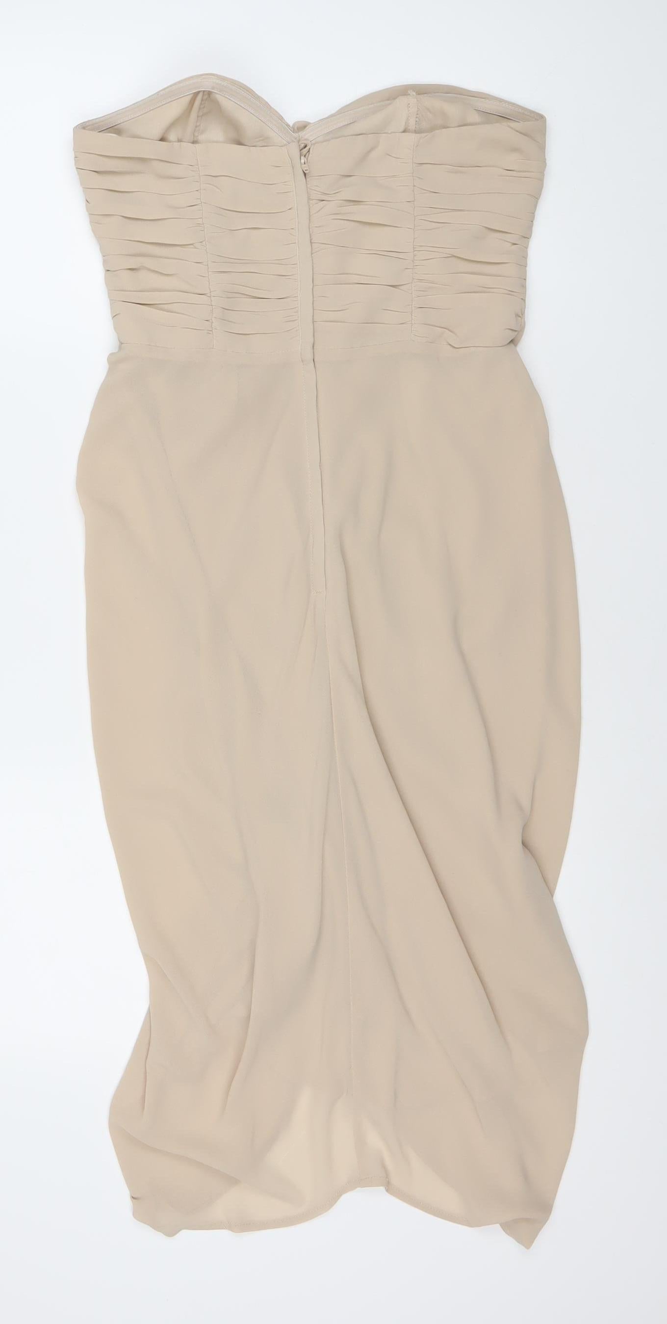 H&M Women Beige Sleeveless Strapless Dress