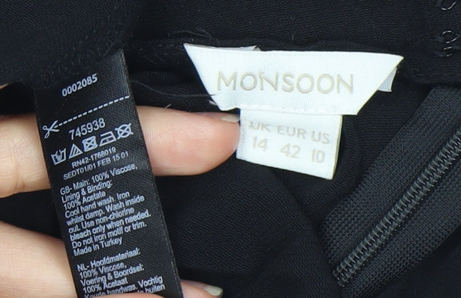 Monsoon Black Scoop Neck Beaded Dress Size 14