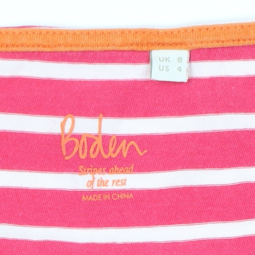 Boden Women's Pink Striped T-Shirt, Size 8, Cotton