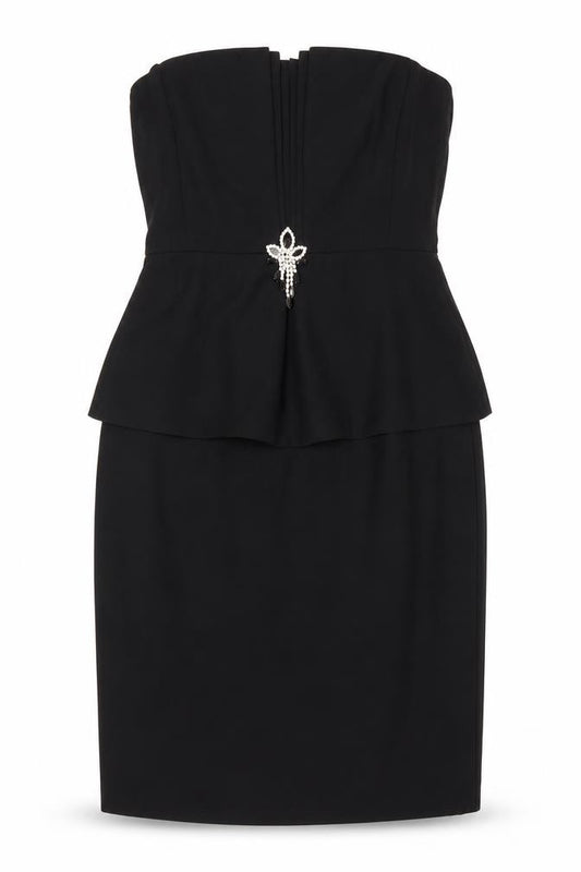 Front view of Joseph Ribkoff Women's Black Strapless Pencil Dress