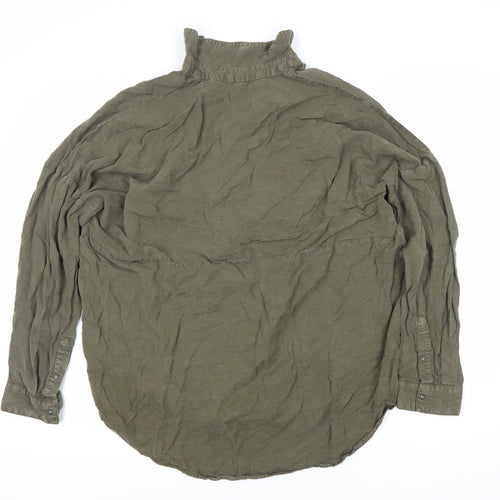 Women's Green Button-Up Shirt Size 10 Lyocell Long Sleeve
