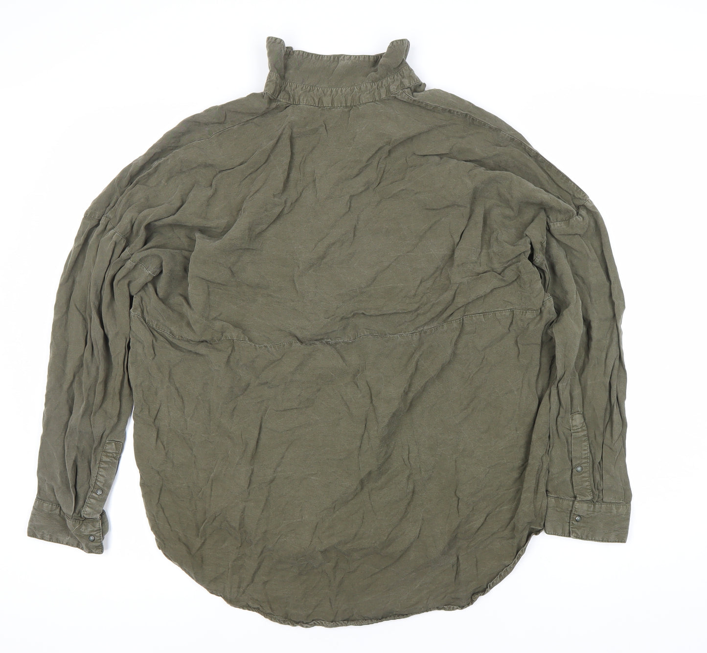 Women's Green Button-Up Shirt Size 10 Lyocell Long Sleeve