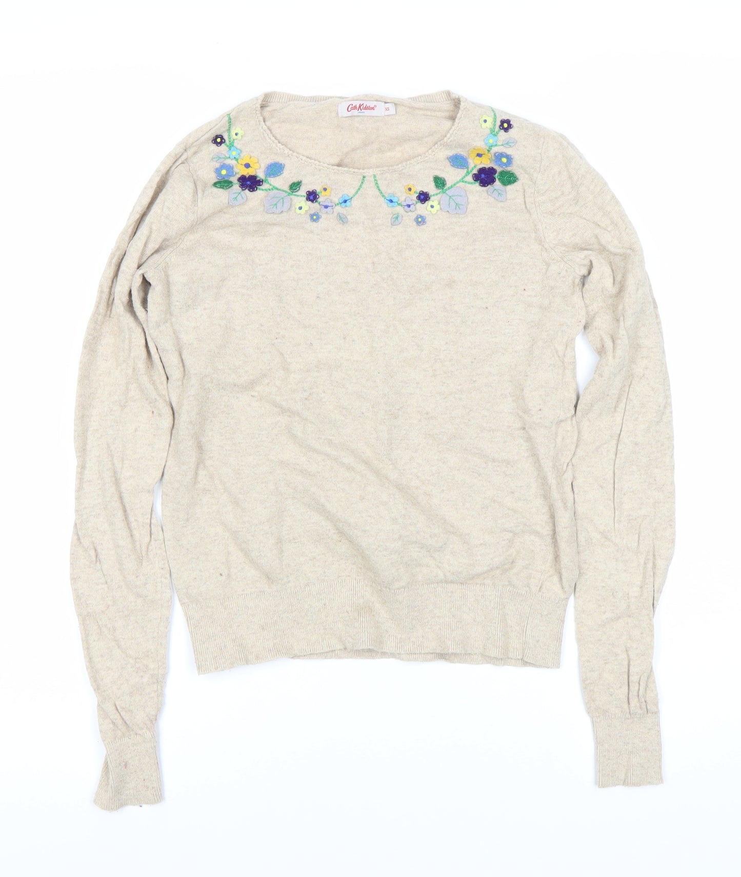 Cath Kidston Women's Beige Floral Knit Jumper XS