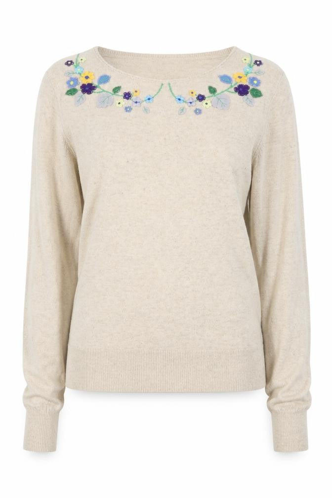Cath Kidston Women's Beige Floral Knit Jumper XS
