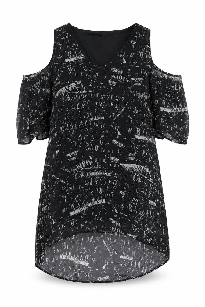 Front view of Divided by H&M Women's Black Dress, size 12, Cold Shoulder