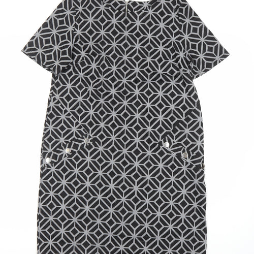 Wallis Black Geometric Sheath Dress - Size 12