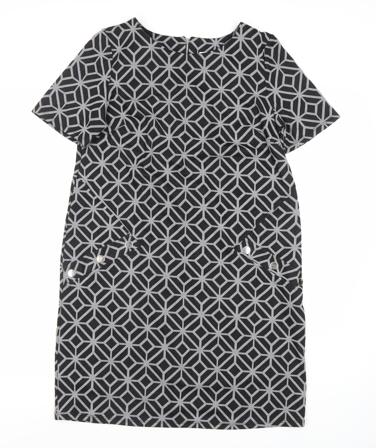 Wallis Black Geometric Sheath Dress - Size 12