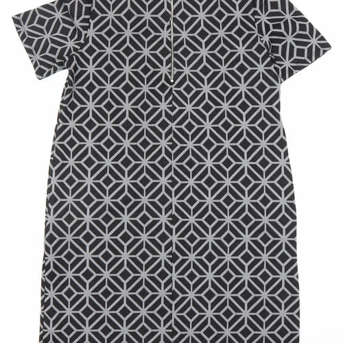 Wallis Black Geometric Sheath Dress - Size 12