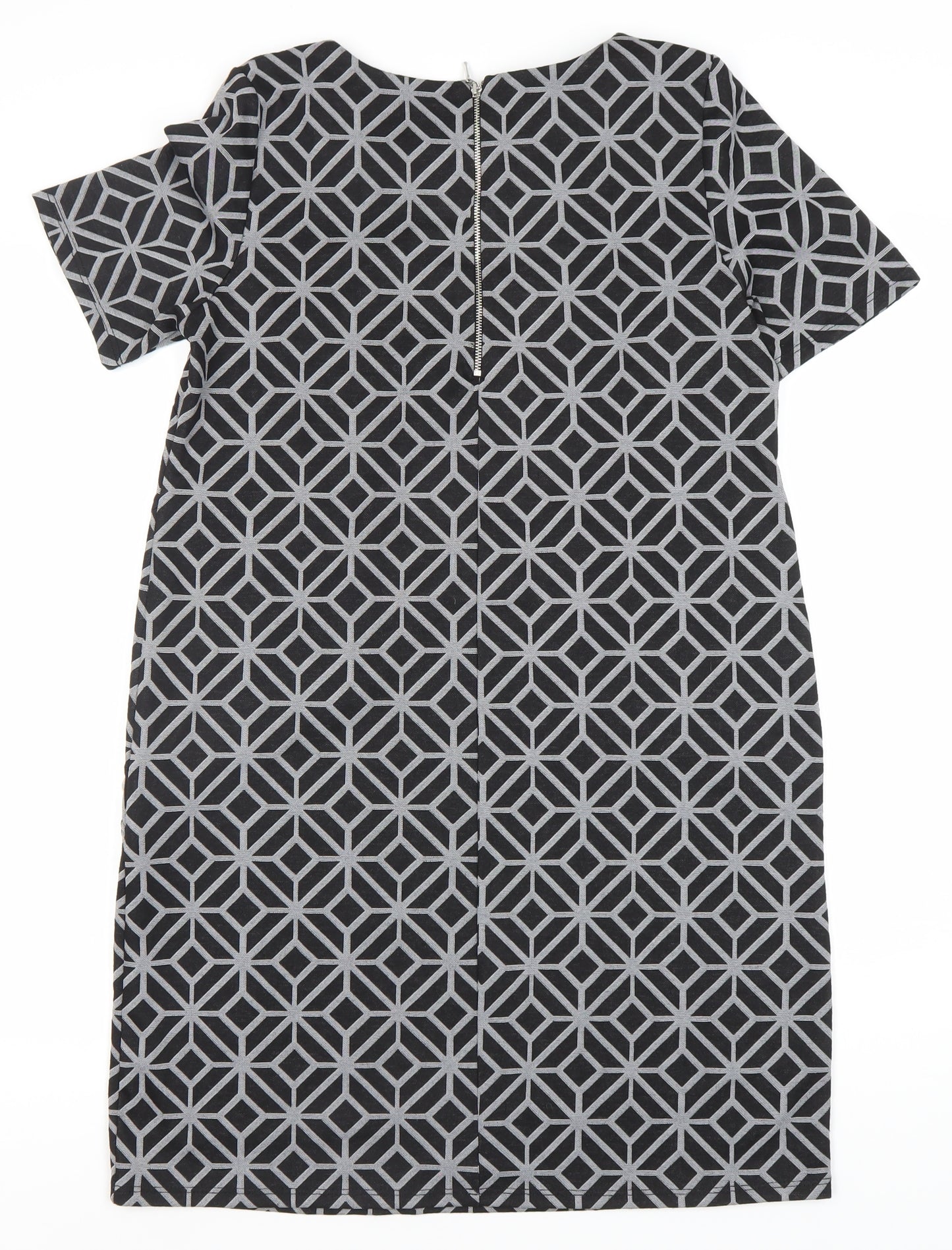 Wallis Black Geometric Sheath Dress - Size 12