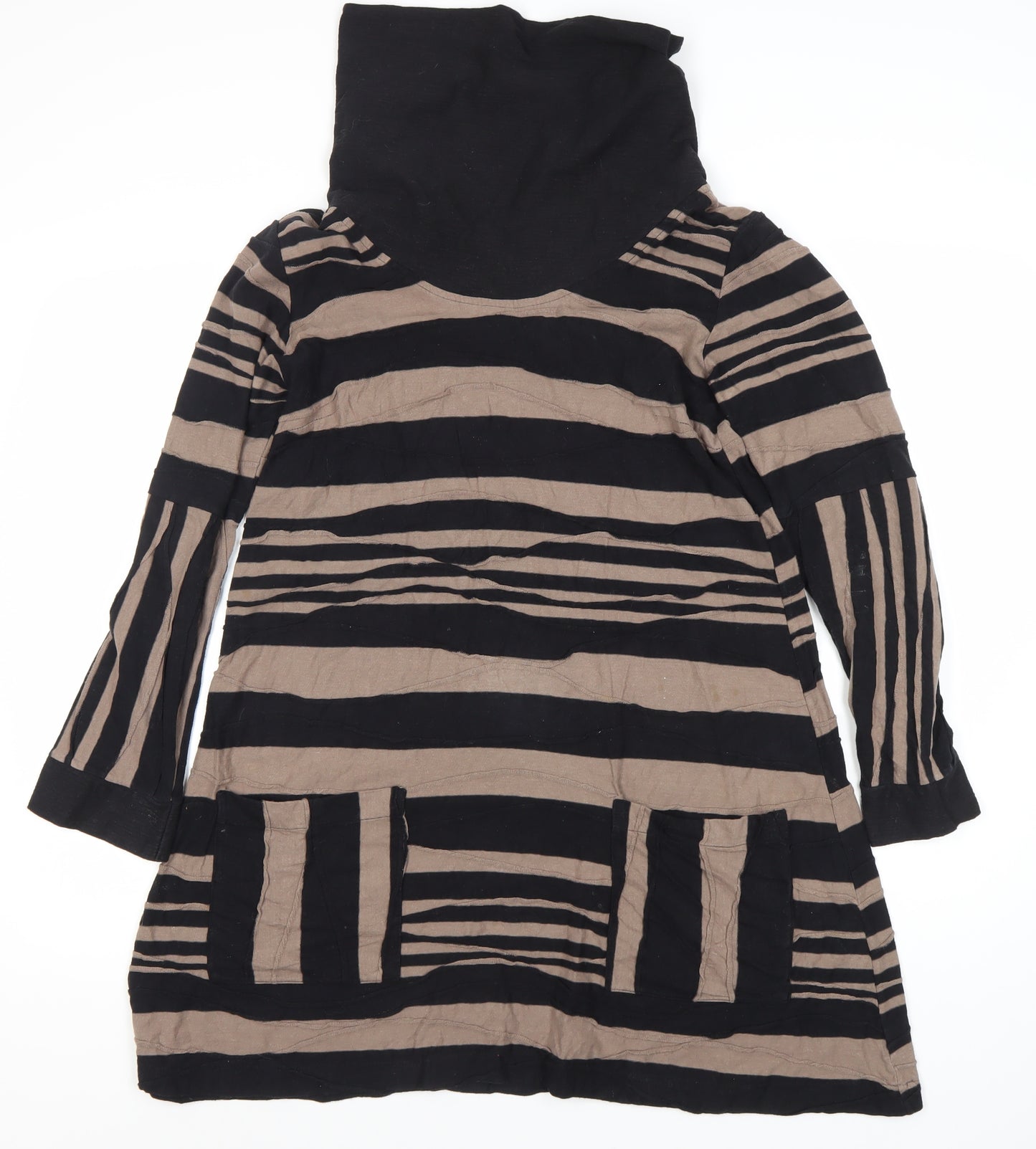 Adini Women's Black Striped Dress, Size S, Long Sleeve