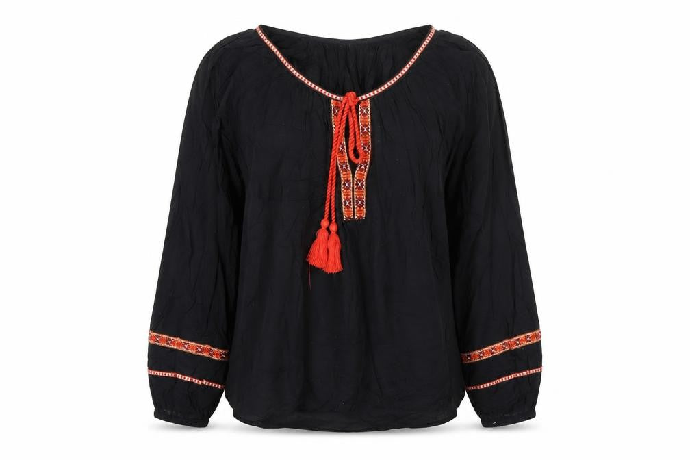 Front view of H&M Women's Black Embroidered Tunic Blouse -, size 10