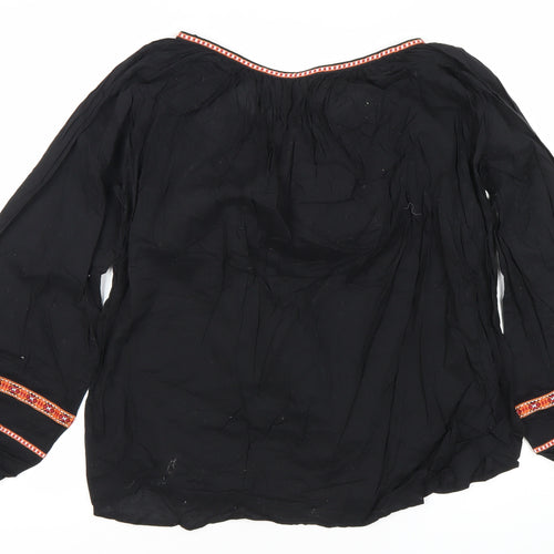 H&M Women's Black Embroidered Tunic Blouse - Size 10