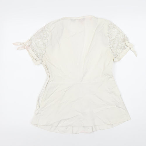 Zara Women White Crochet Accent Blouse Size 10