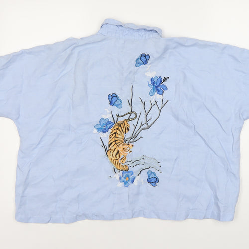 Topshop Women's Blue Embroidered Button-Up Shirt, Size 16