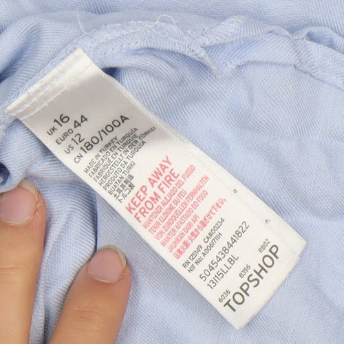 Topshop Women's Blue Embroidered Button-Up Shirt, Size 16