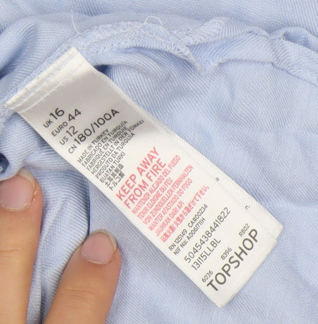 Topshop Women's Blue Embroidered Button-Up Shirt, Size 16