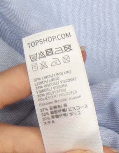 Topshop Women's Blue Embroidered Button-Up Shirt, Size 16