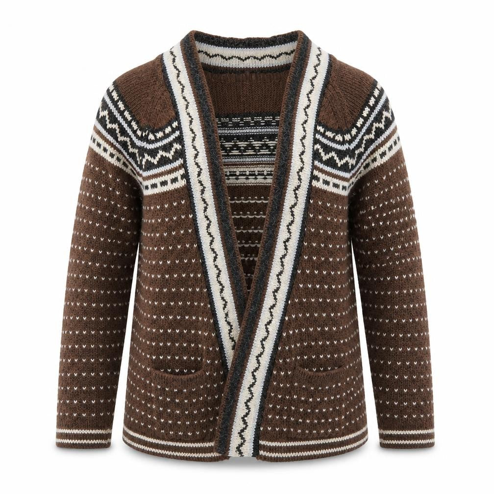 Front view of Staring at Stars Women's Brown Geometric Open Front Cardigan S