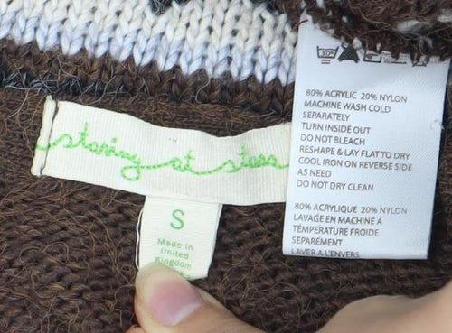 Staring at Stars Women's Brown Geometric Open Front Cardigan S