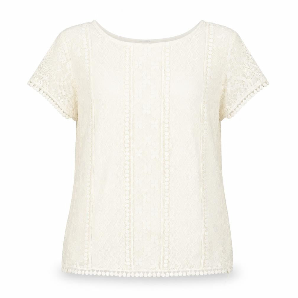 Front view of Oasis Women’s White Lace Blouse, size M