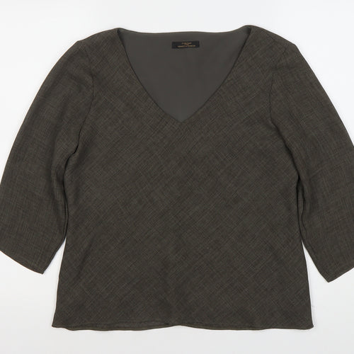 Marks and Spencer Women's Grey V-Neck Blouse, Size 14