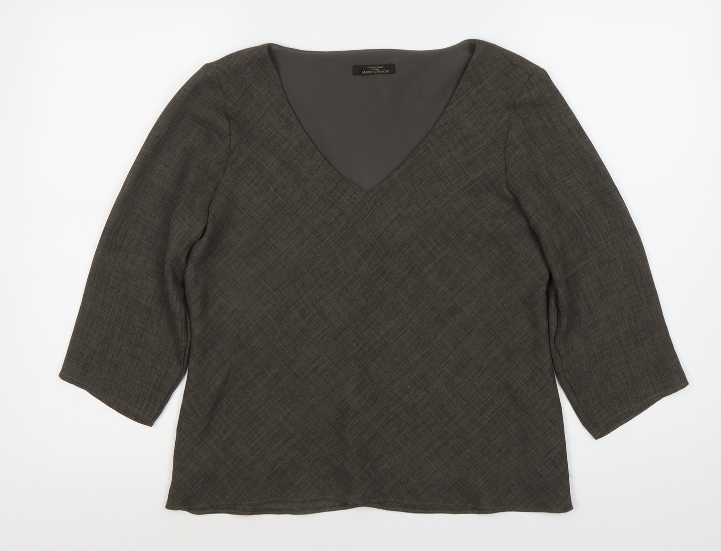 Marks and Spencer Women's Grey V-Neck Blouse, Size 14