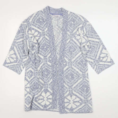 Marks and Spencer Women's Blue Open Front Cardigan, Size 12, Geometric Knit