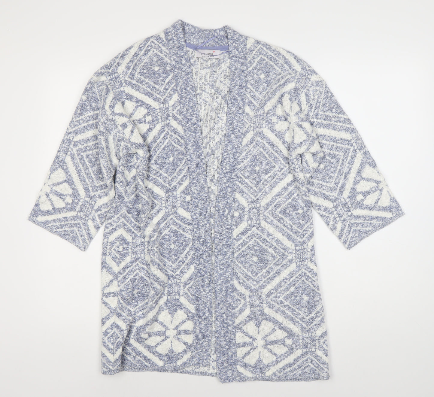Marks and Spencer Women's Blue Open Front Cardigan, Size 12, Geometric Knit