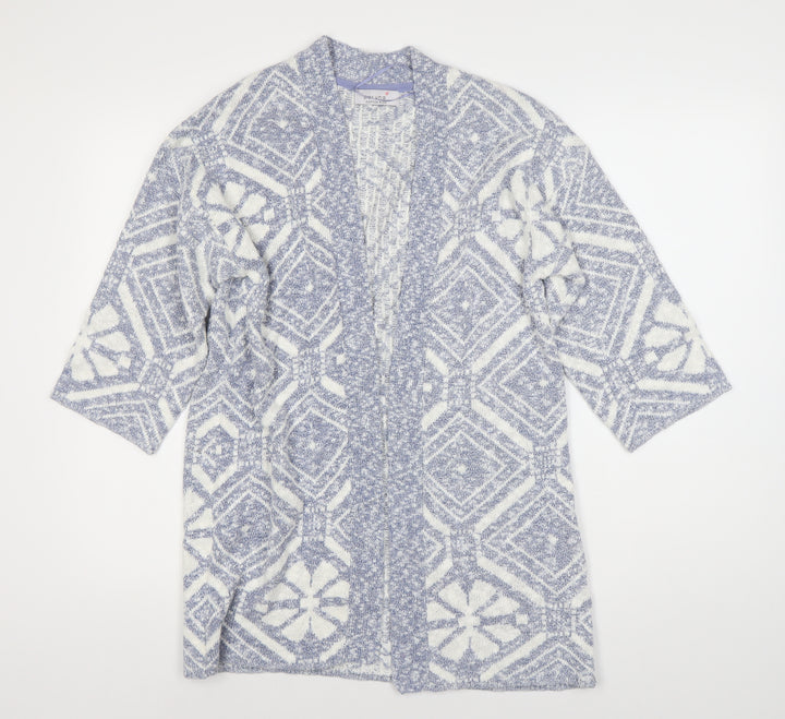 Marks and Spencer Women's Blue Open Front Cardigan, Size 12, Geometric Knit