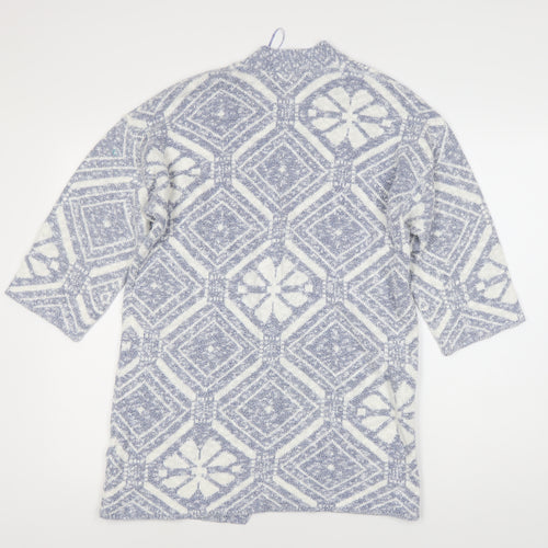 Marks and Spencer Women's Blue Open Front Cardigan, Size 12, Geometric Knit