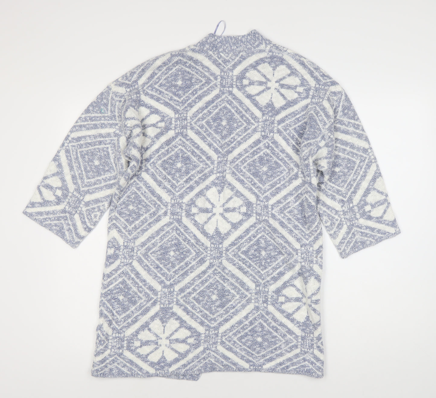 Marks and Spencer Women's Blue Open Front Cardigan, Size 12, Geometric Knit
