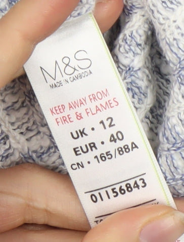 Marks and Spencer Women's Blue Open Front Cardigan, Size 12, Geometric Knit