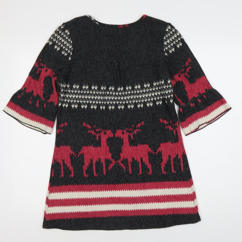Apricot Women's Grey Tunic Jumper with Reindeer Pattern