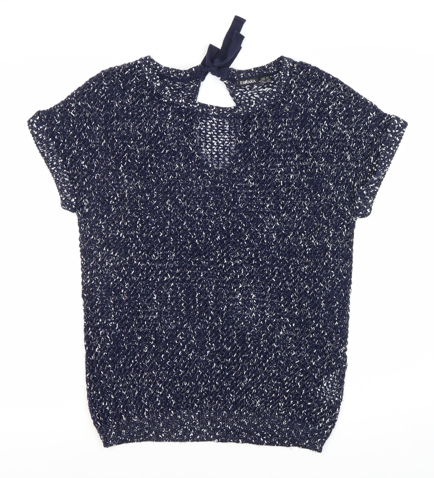 Esmara Women's Blue Open-Knit Bow Jumper, Size 12