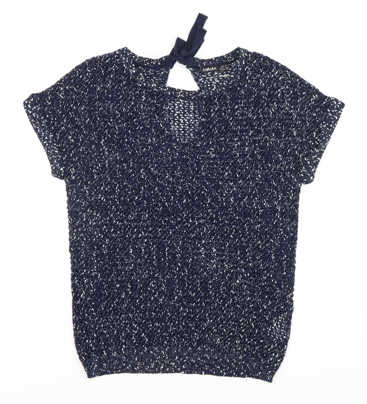 Esmara Women's Blue Open-Knit Bow Jumper, Size 12