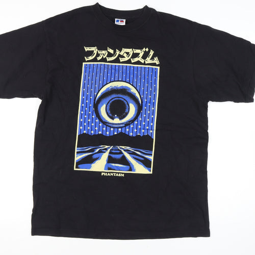 Russell Unisex Black Cotton Anime Art T-Shirt M