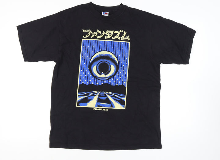 Russell Unisex Black Cotton Anime Art T-Shirt M