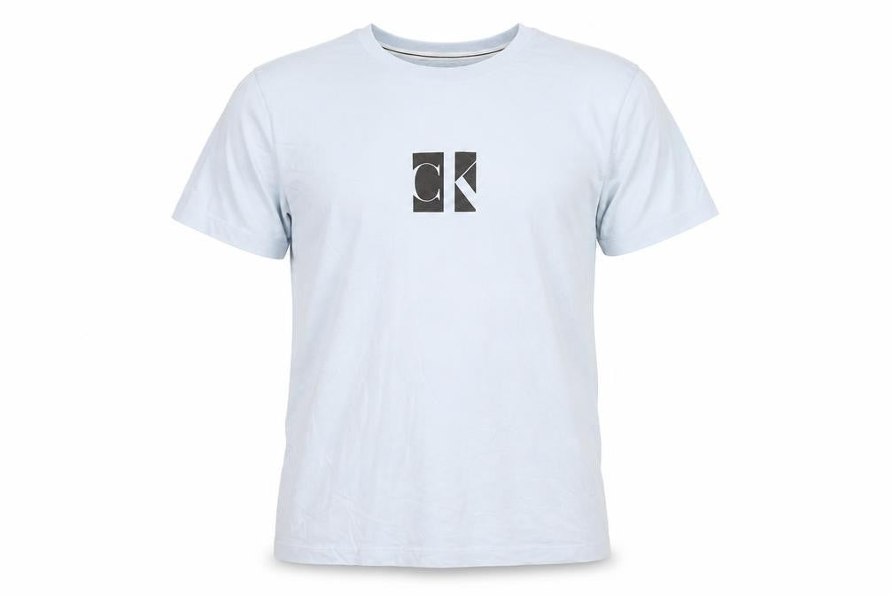Front view of Calvin Klein Jeans Men's Blue Medium Logo T-Shirt