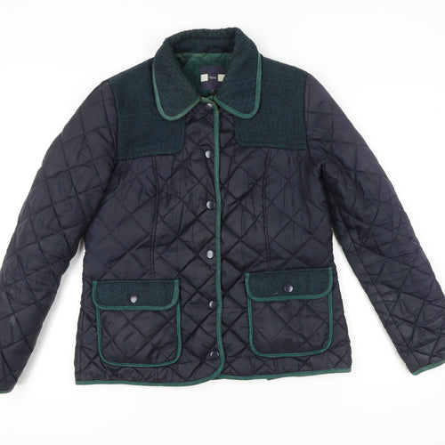 Next Women's Black Quilted Jacket, Size 12, Snap Closure