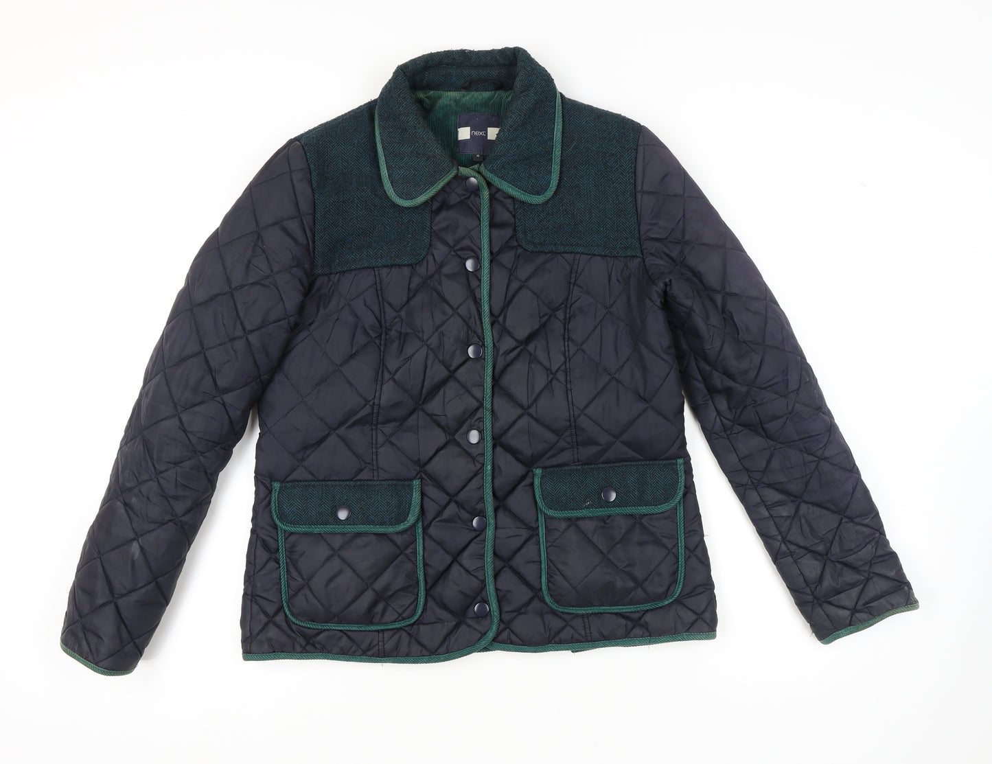 Next Women's Black Quilted Jacket, Size 12, Snap Closure