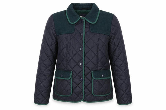 Front view of Next Women's Black Quilted Jacket, size 12, Snap Closure