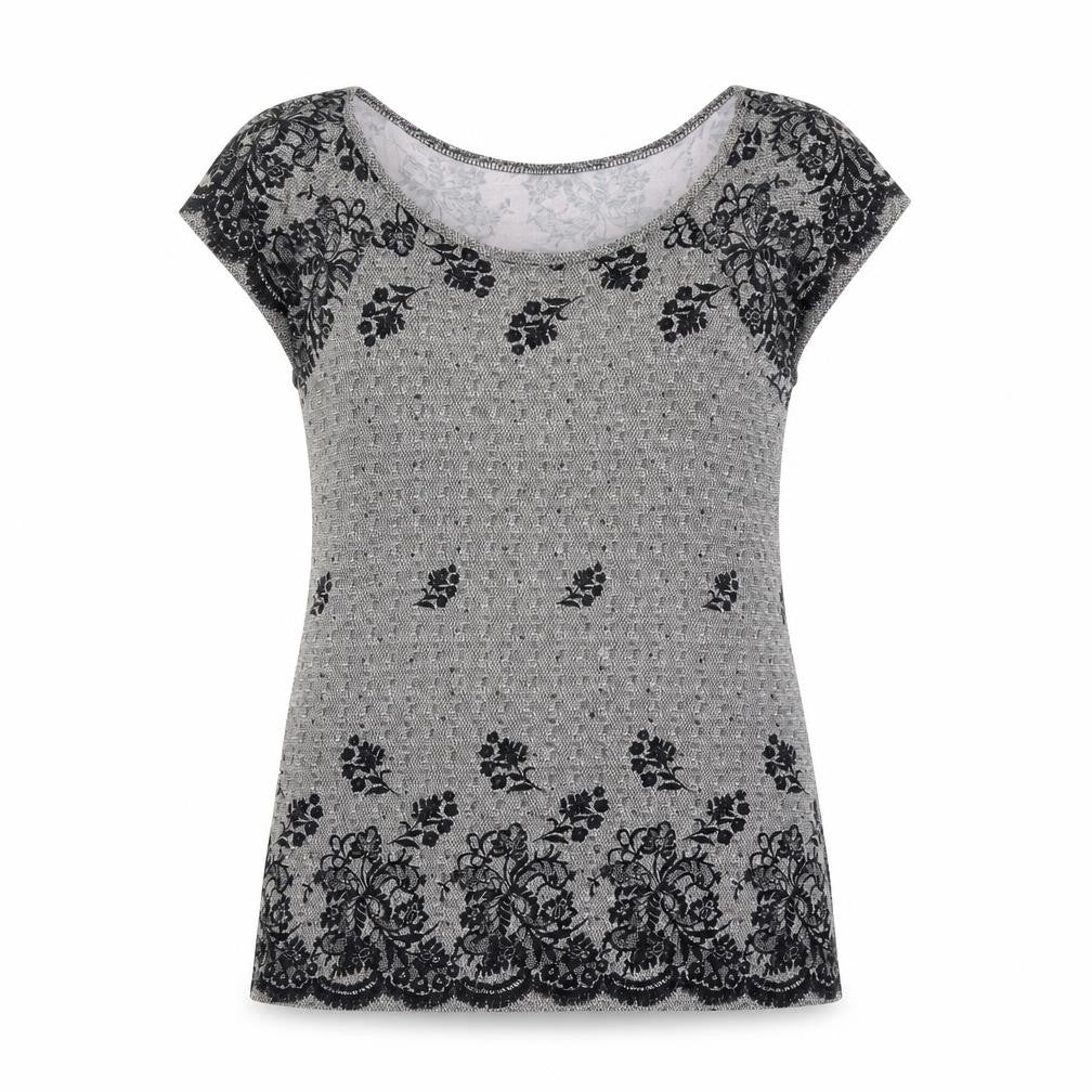 H&M Women's Black Floral T-Shirt, Size M, Round Neck