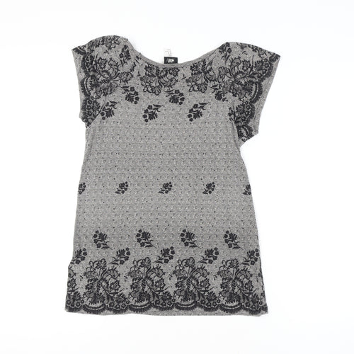 H&M Women's Black Floral T-Shirt, Size M, Round Neck