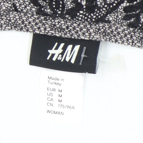 H&M Women's Black Floral T-Shirt, Size M, Round Neck