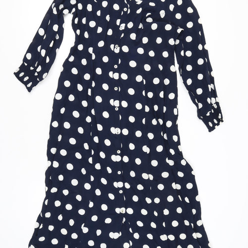 Cotton Traders Blue Polka Dot Shirt Dress Women 10