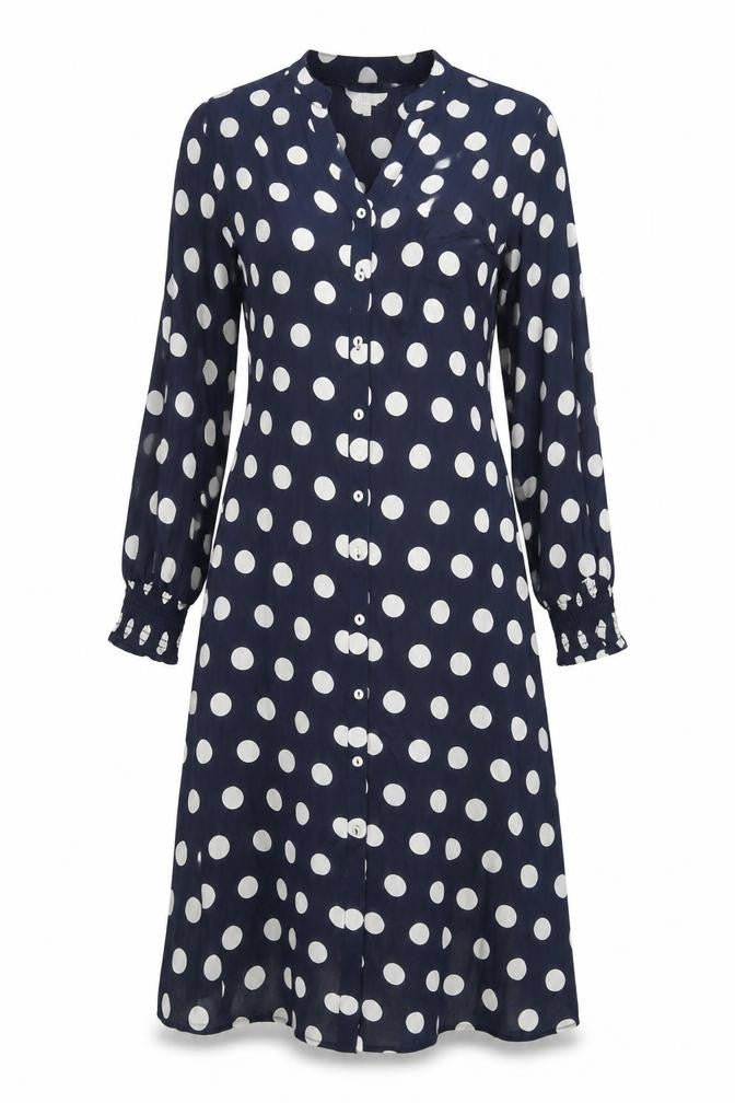 Cotton Traders Blue Polka Dot Shirt Dress Women 10