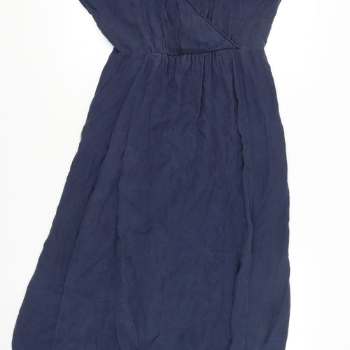 Sézane Women's Blue Silk Dress Size 14 V-Neck
