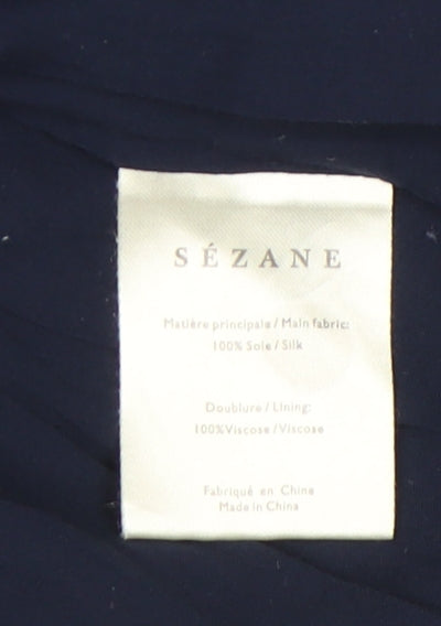 Sézane Women's Blue Silk Dress Size 14 V-Neck