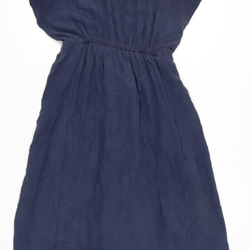 Sézane Women's Blue Silk Dress Size 14 V-Neck
